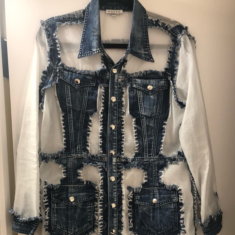 Adore Long Sheer jacket w denim trim - Large